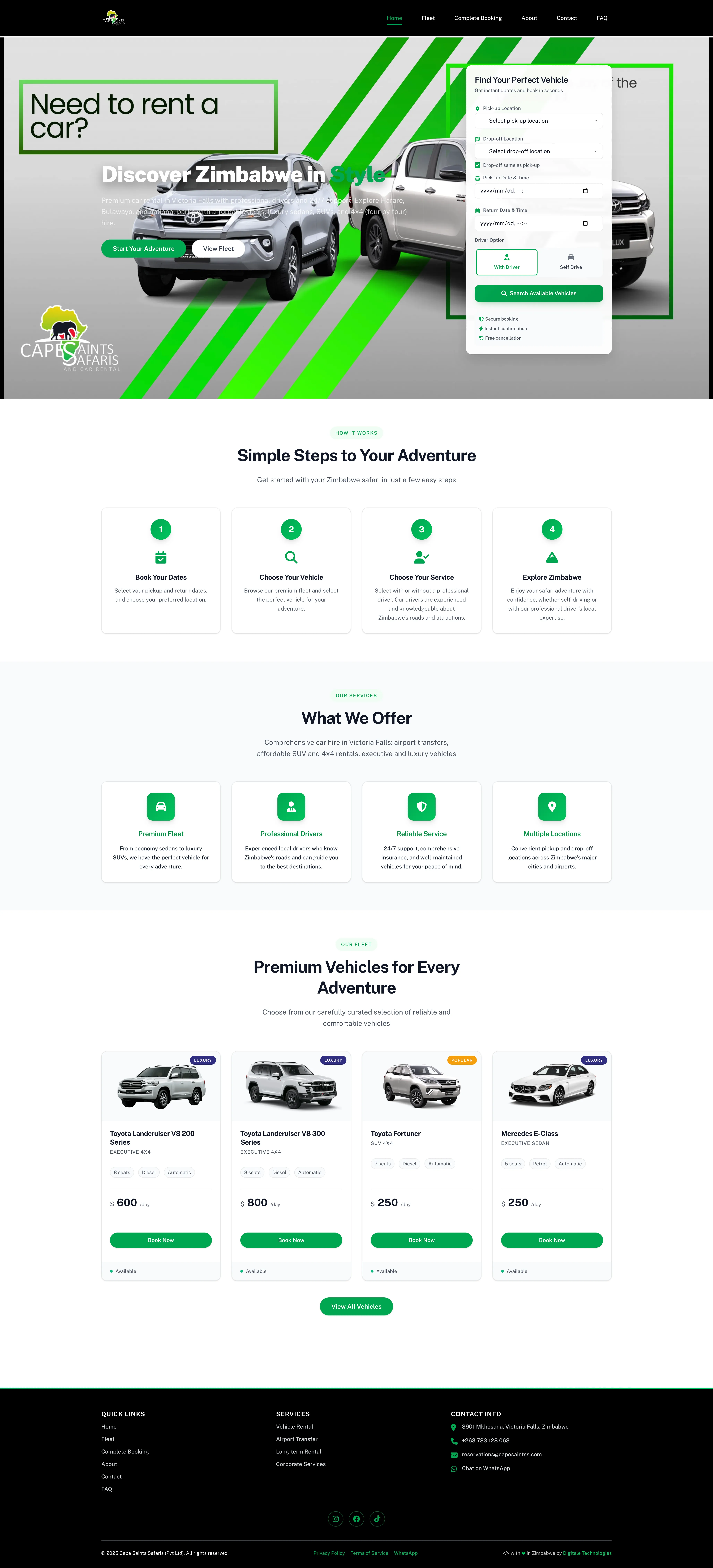 Cape Saints Safaris homepage design