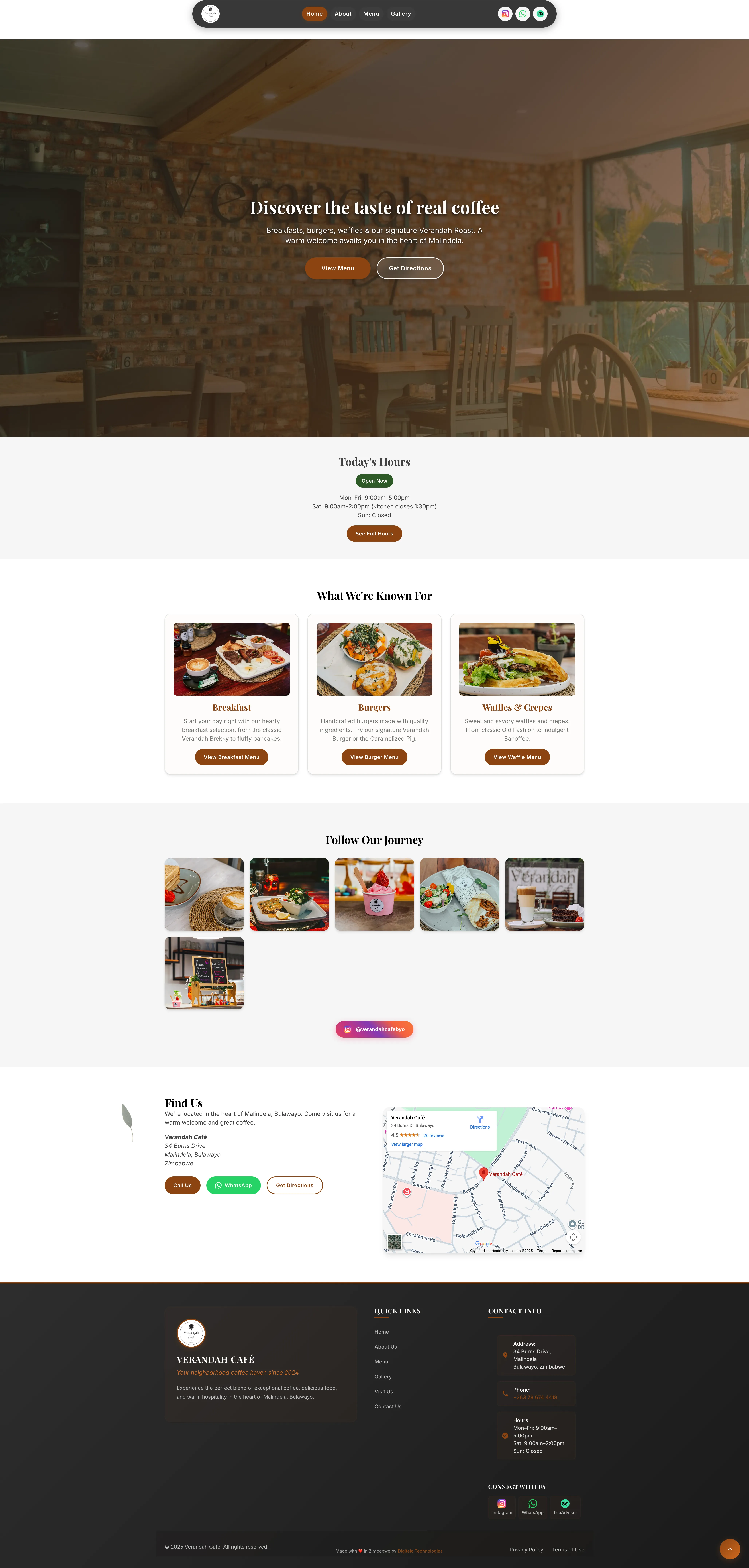Verandah Café homepage design