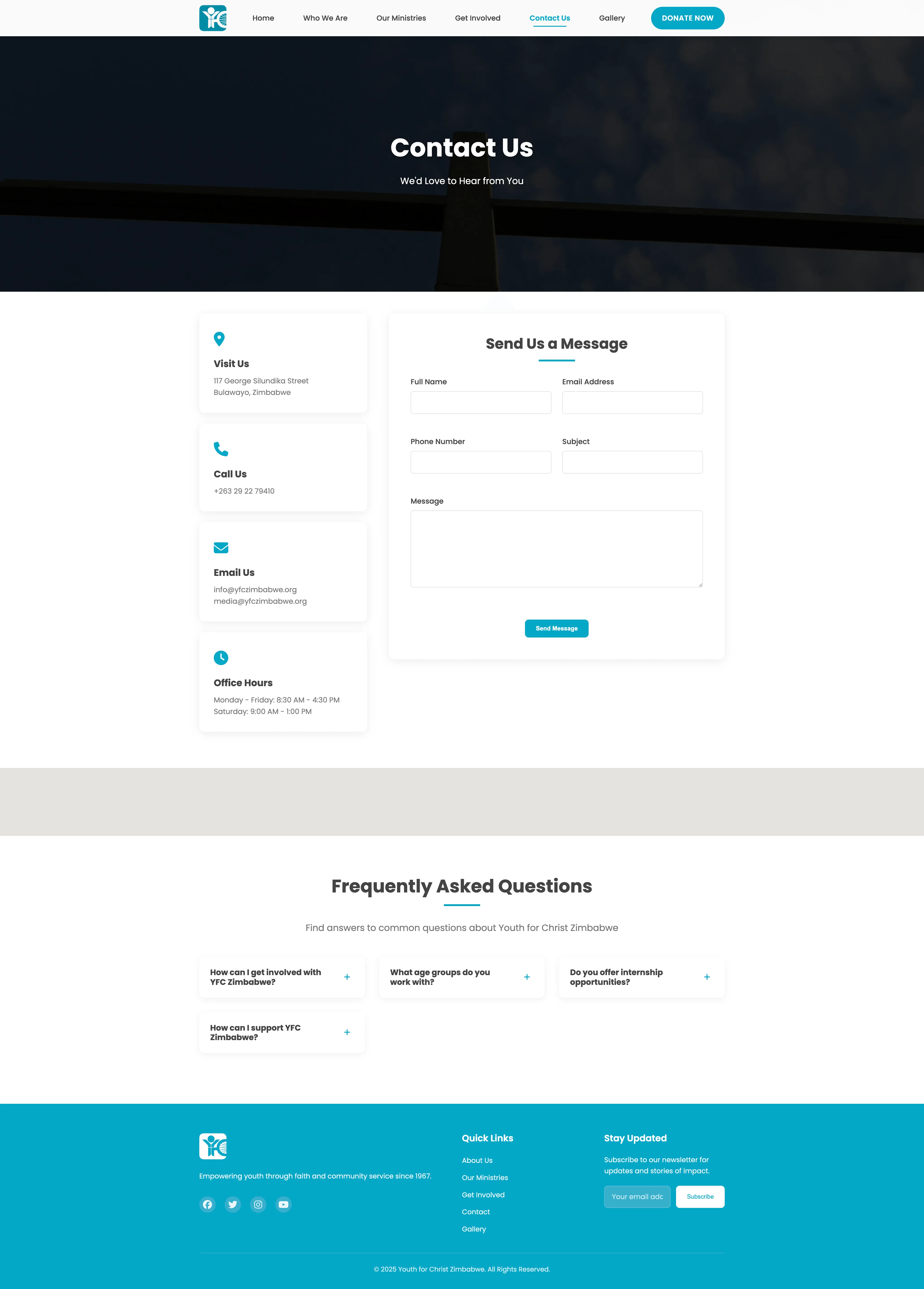 YFC Zimbabwe Contact Page After - Modern contact interface with multiple communication options