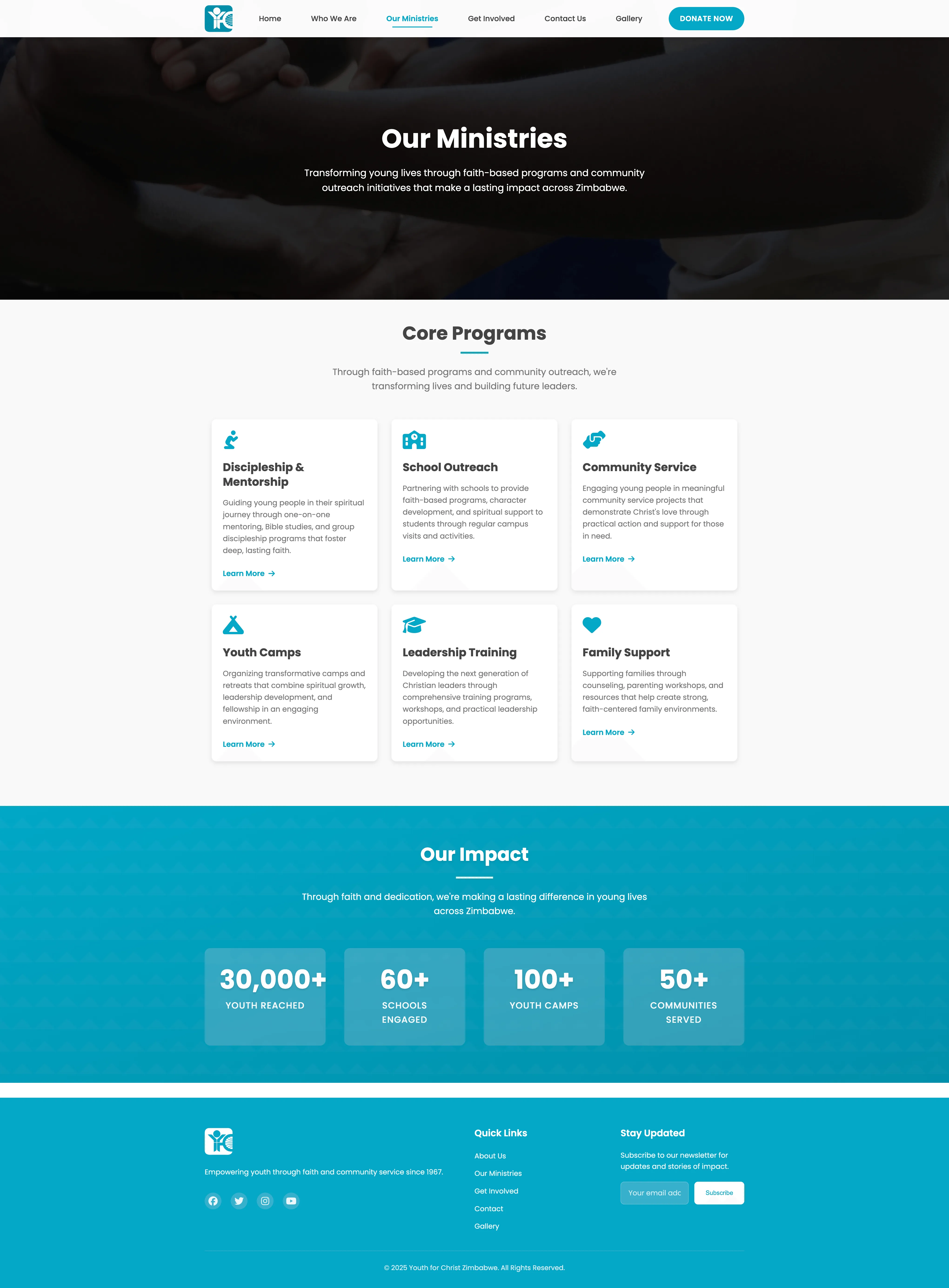 YFC Zimbabwe Programs Page After - Enhanced program showcase with interactive elements