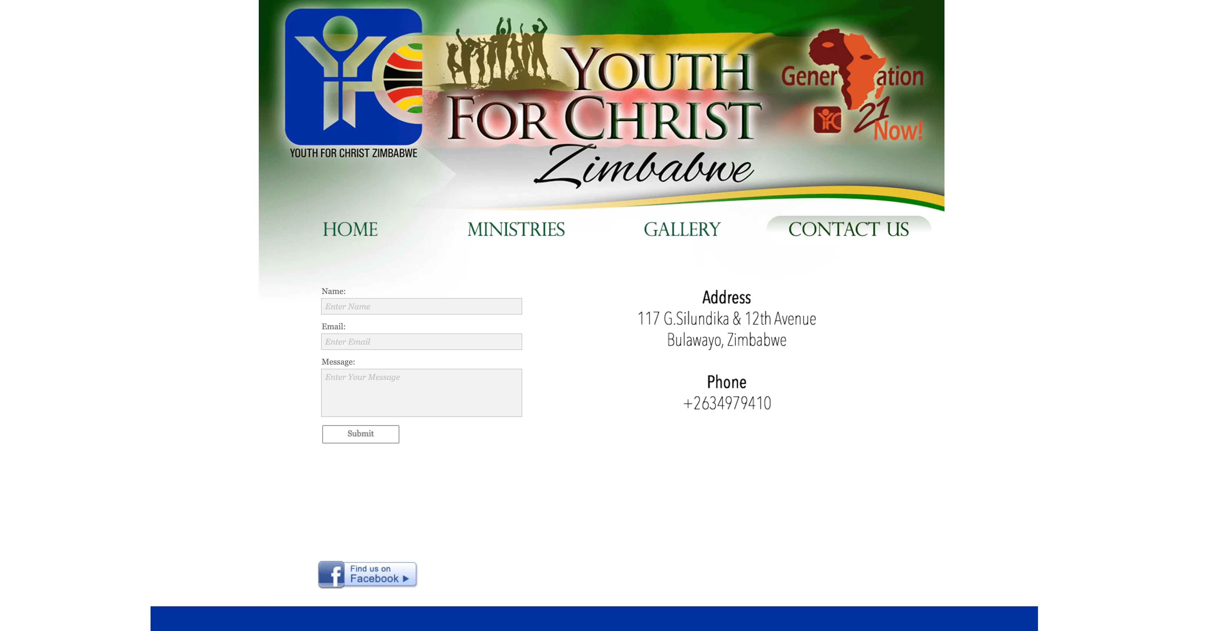 YFC Zimbabwe Contact Page Before - Simple contact form with limited information