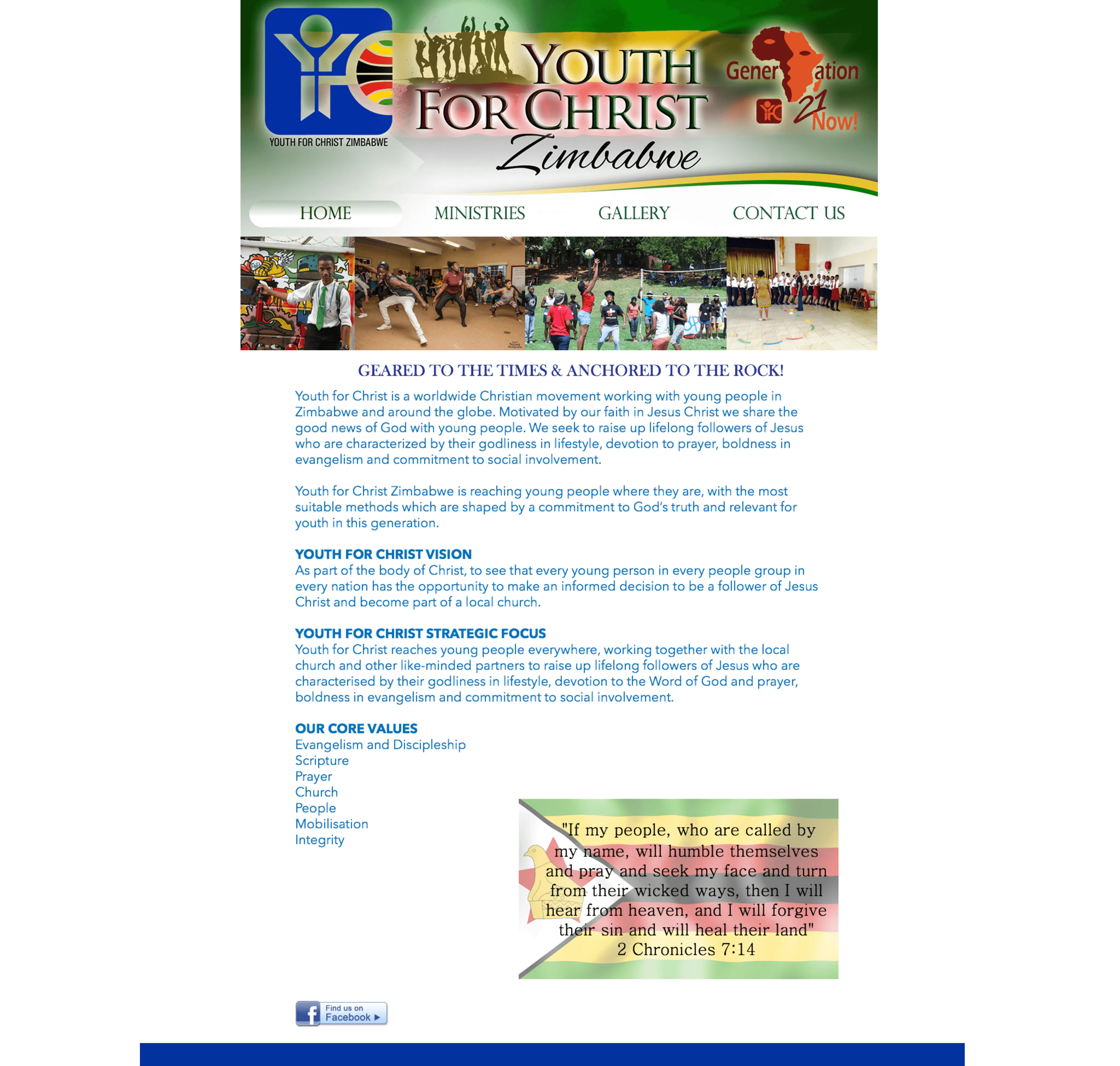 YFC Zimbabwe Homepage Before - Outdated design with limited mobile responsiveness